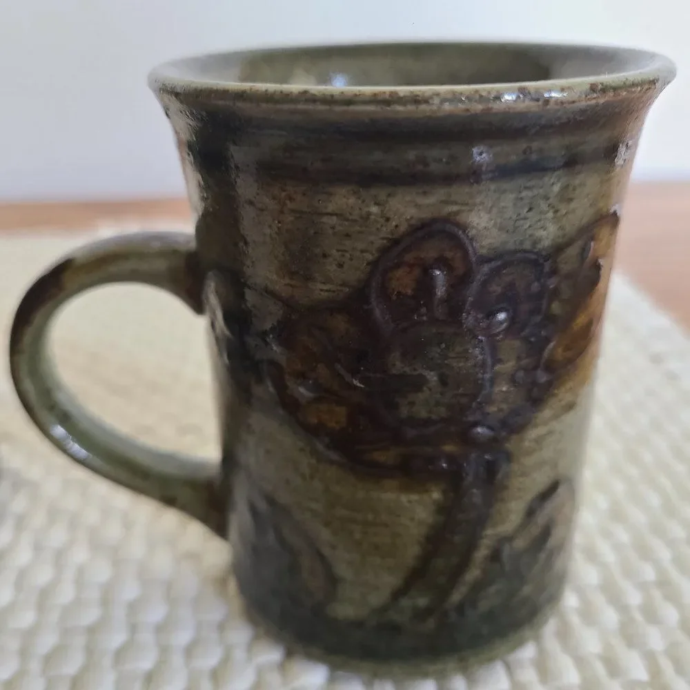 Vintage Handmade Brown Stoneware Glazed Pottery Coffee Mugs Tea Cups Eclectic